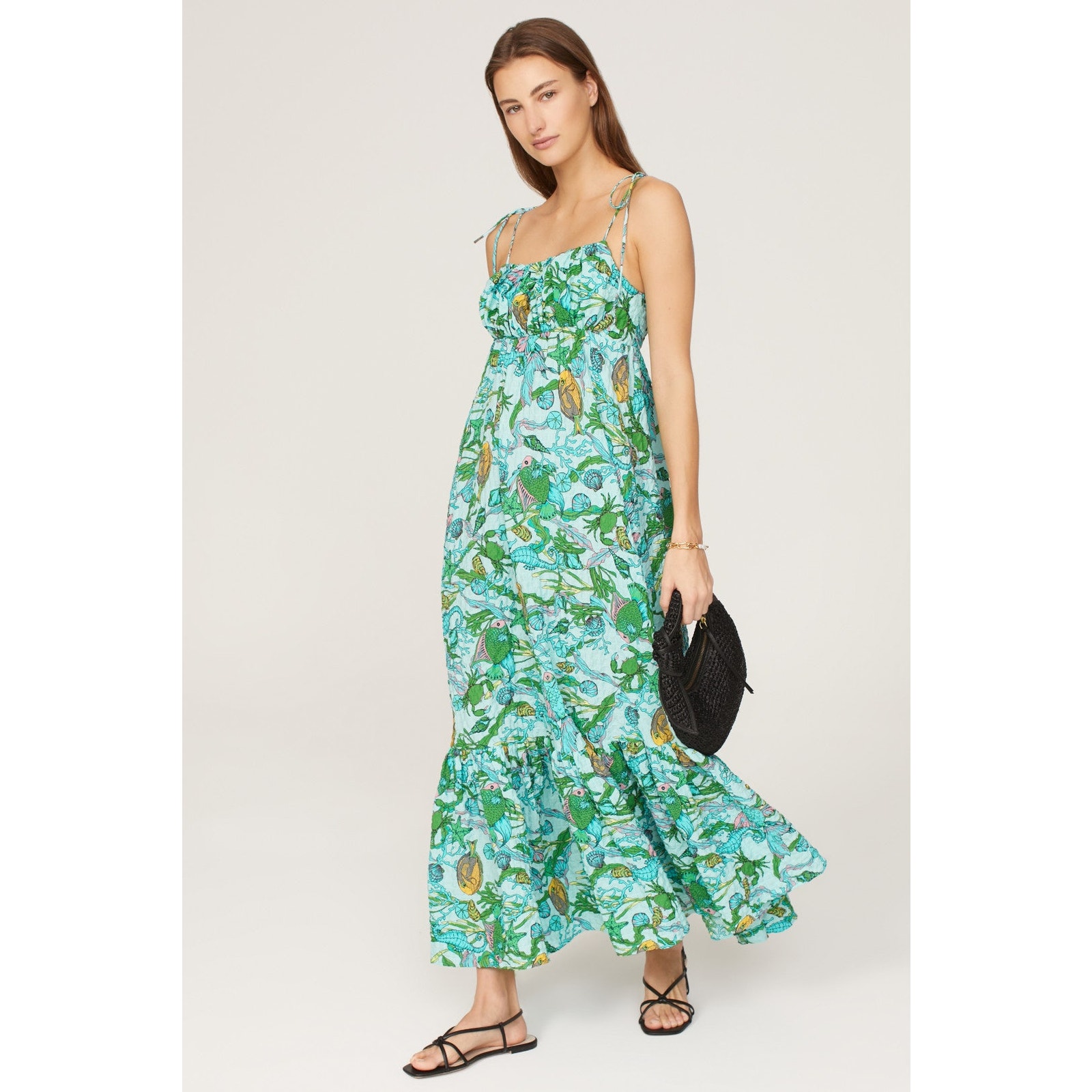Kate Spade Women's Under The Sea Tie-Strap Dress Sleeveless Green Size Small